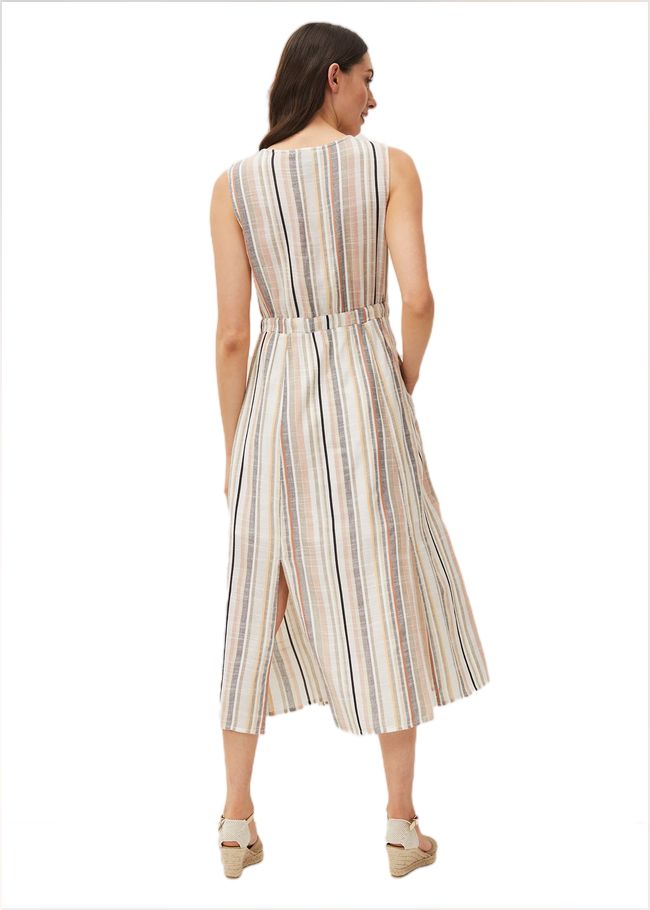  Whitney Stripe Sleeveless Midi Dress Ivory 220525106