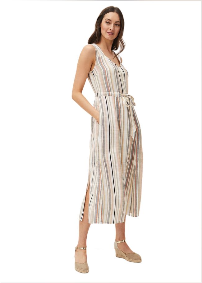  Whitney Stripe Sleeveless Midi Dress Ivory 220525106