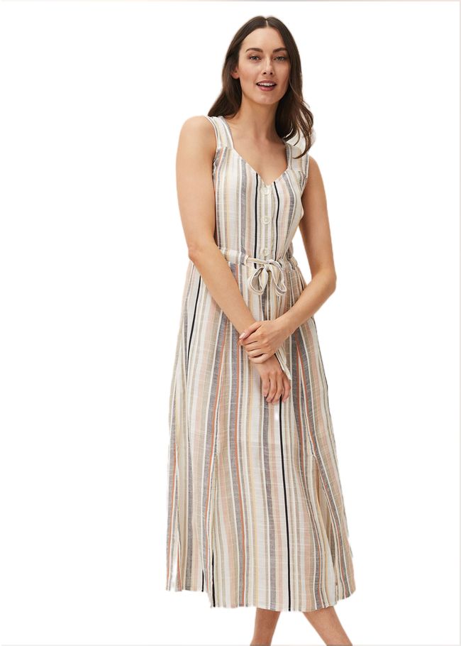  Whitney Stripe Sleeveless Midi Dress Ivory 220525106