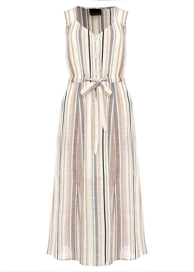  Whitney Stripe Sleeveless Midi Dress Ivory 220525106