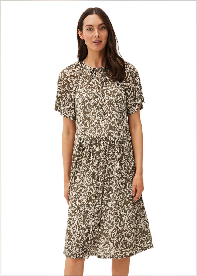  Jemmy Leaf Print Swing Dress Khaki 220535507