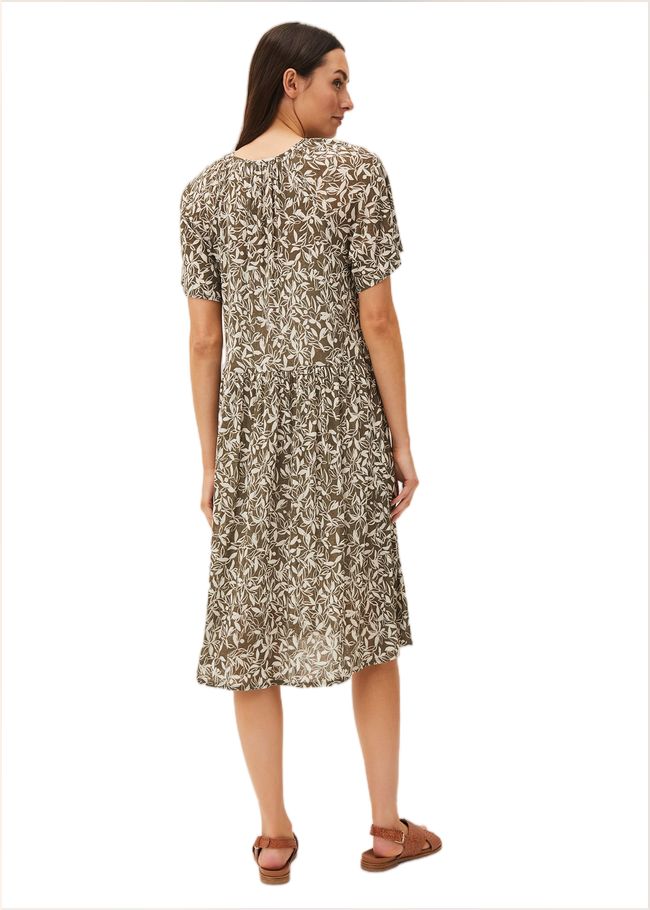  Jemmy Leaf Print Swing Dress Khaki 220535507