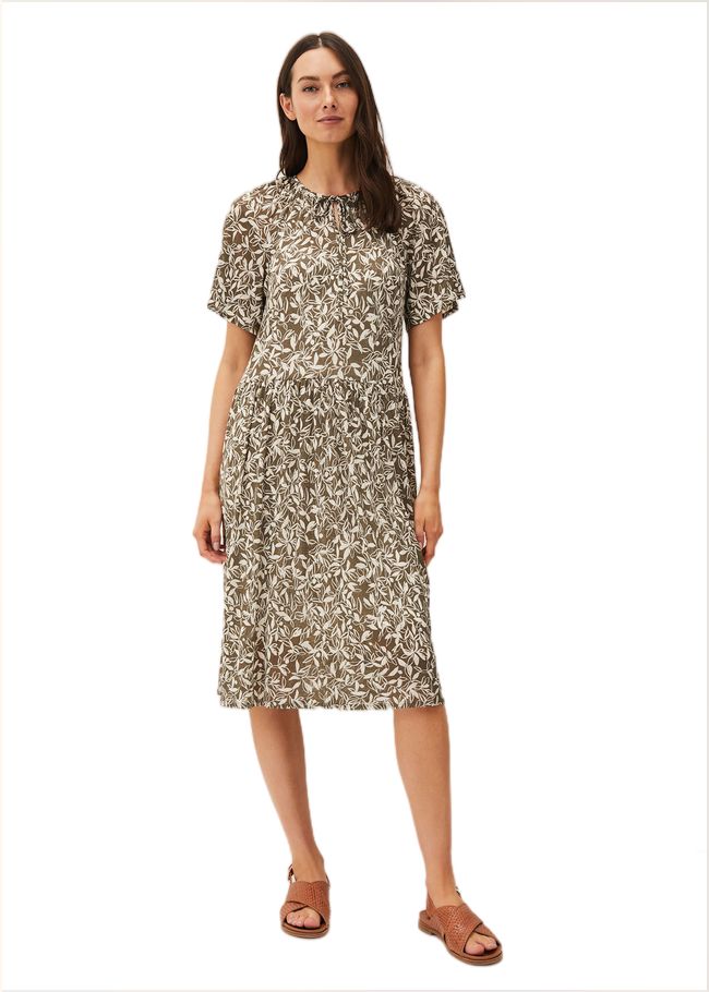  Jemmy Leaf Print Swing Dress Khaki 220535507