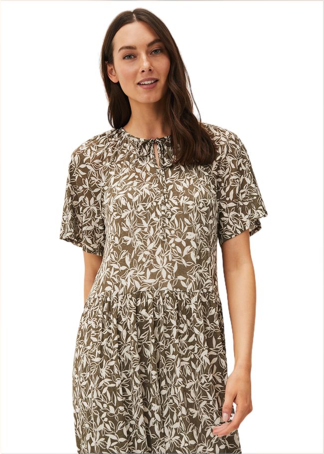  Jemmy Leaf Print Swing Dress Khaki 220535507