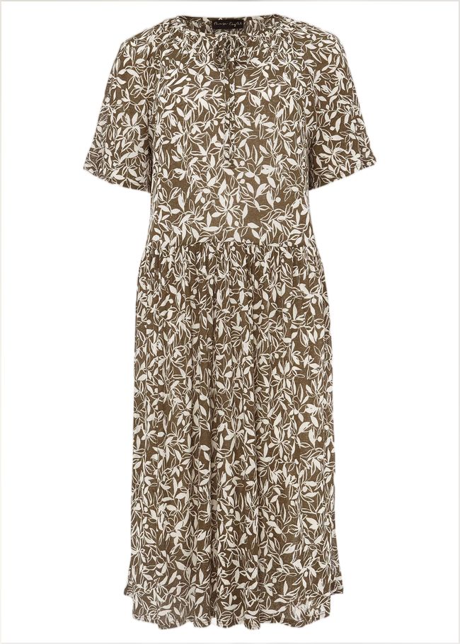  Jemmy Leaf Print Swing Dress Khaki 220535507