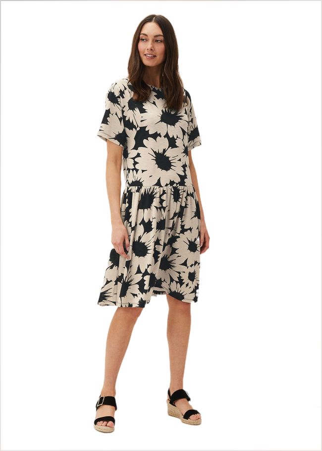  Daisy Print Swing Dress Black/Ivory 220540836