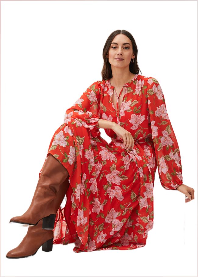  Philippa Floral Chiffon Maxi Dress Saffron 220558460