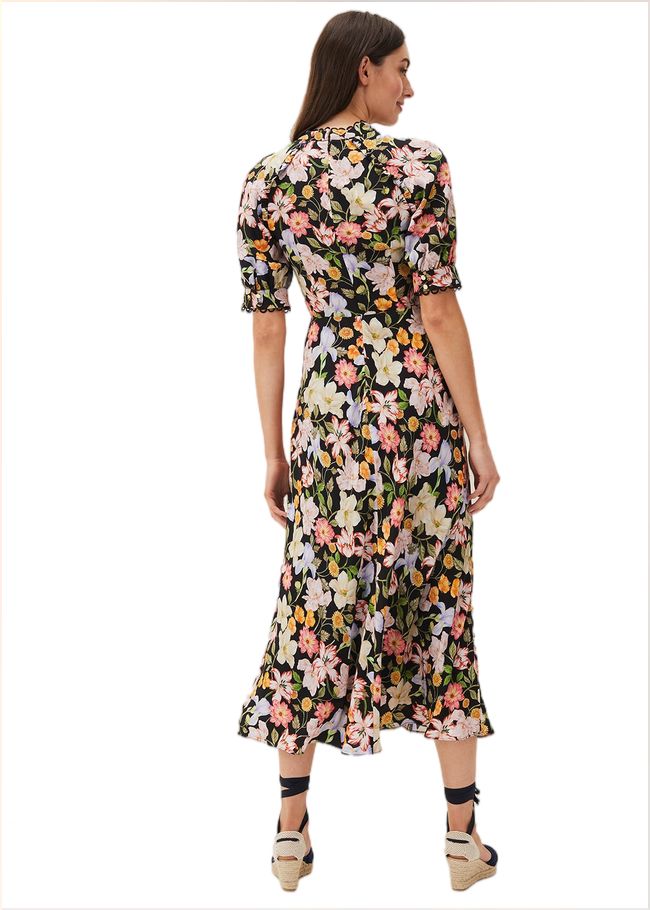  Penelope Floral Puff Sleeve Midi Dress Black/Multi 220563492