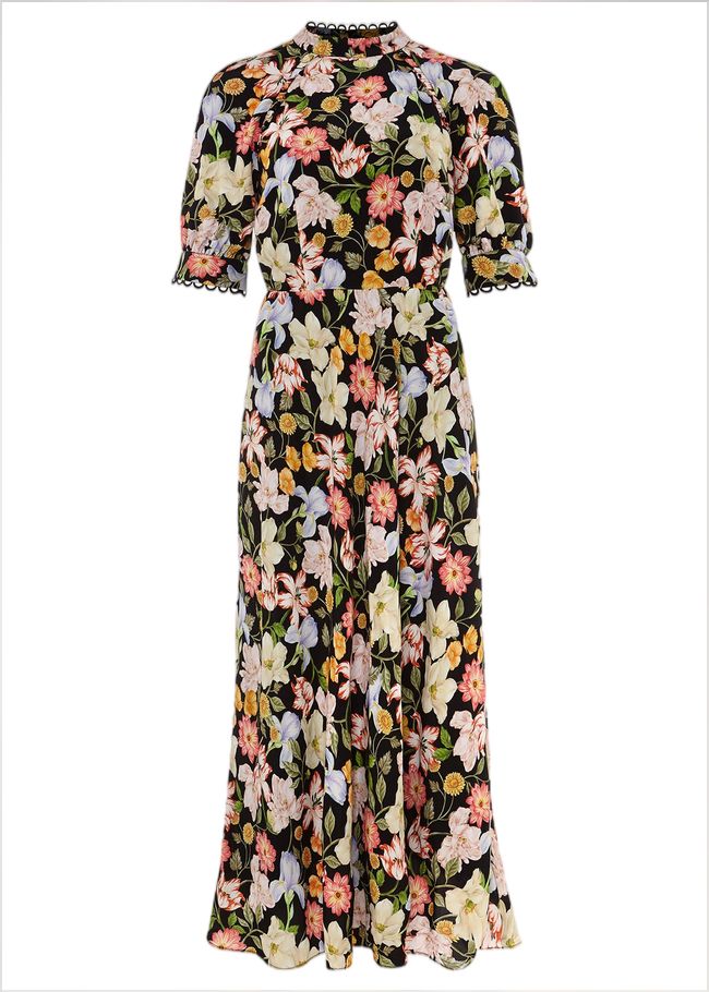  Penelope Floral Puff Sleeve Midi Dress Black/Multi 220563492