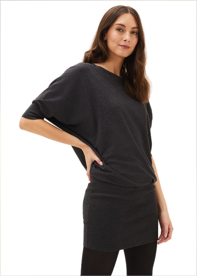  Becca Batwing Knitted Dress Charcoal 220583153