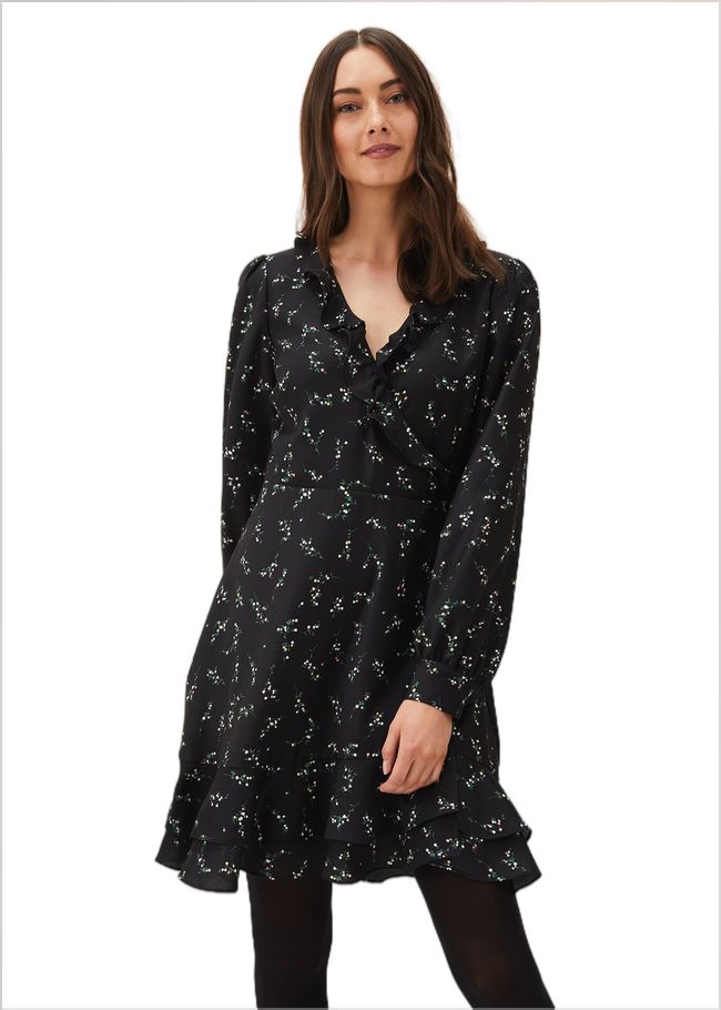  Jamila Ditsy Print Wrap Dress Black 220585050