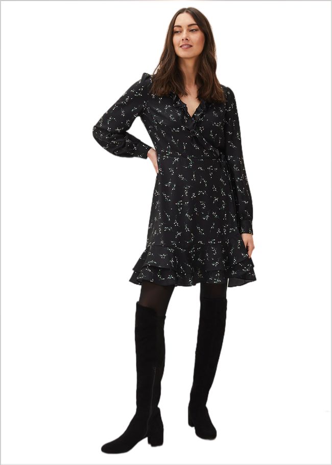  Jamila Ditsy Print Wrap Dress Black 220585050