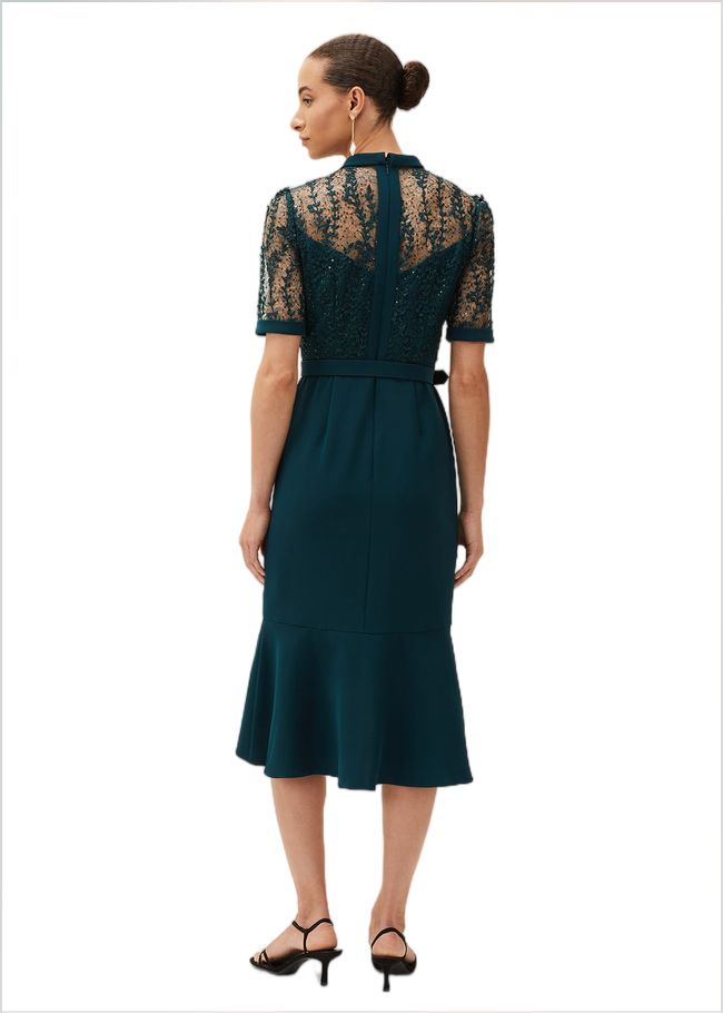  Alesia Lace Bodice Belted Dress Dark Teal 220588249