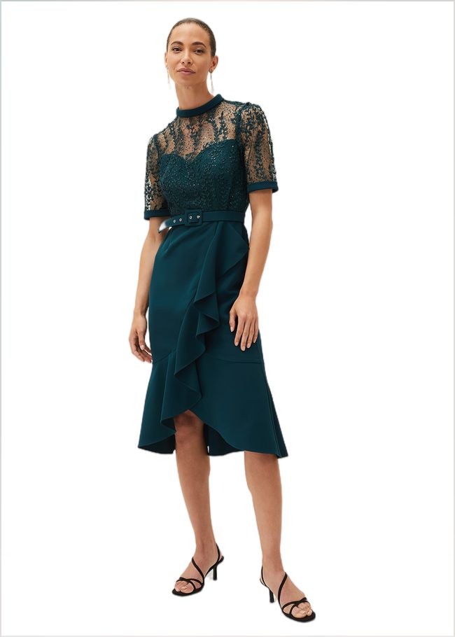  Alesia Lace Bodice Belted Dress Dark Teal 220588249