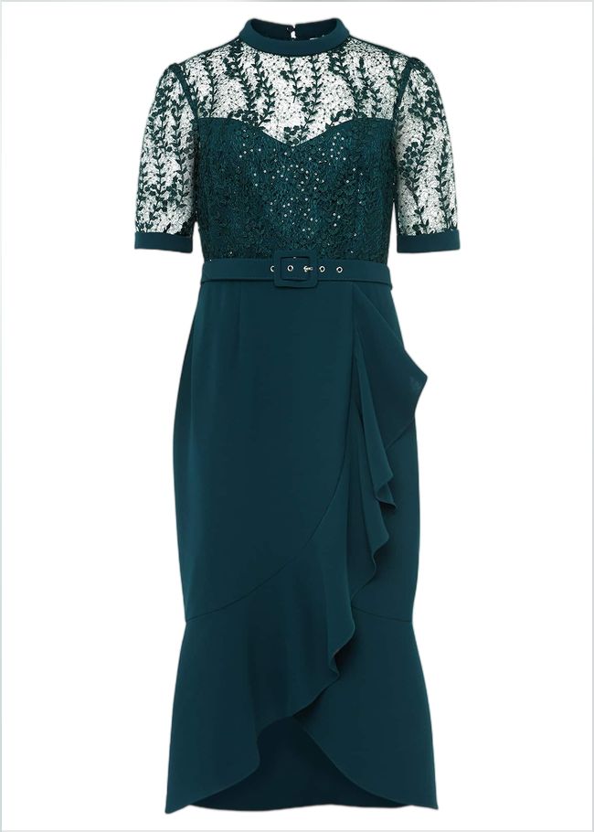  Alesia Lace Bodice Belted Dress Dark Teal 220588249