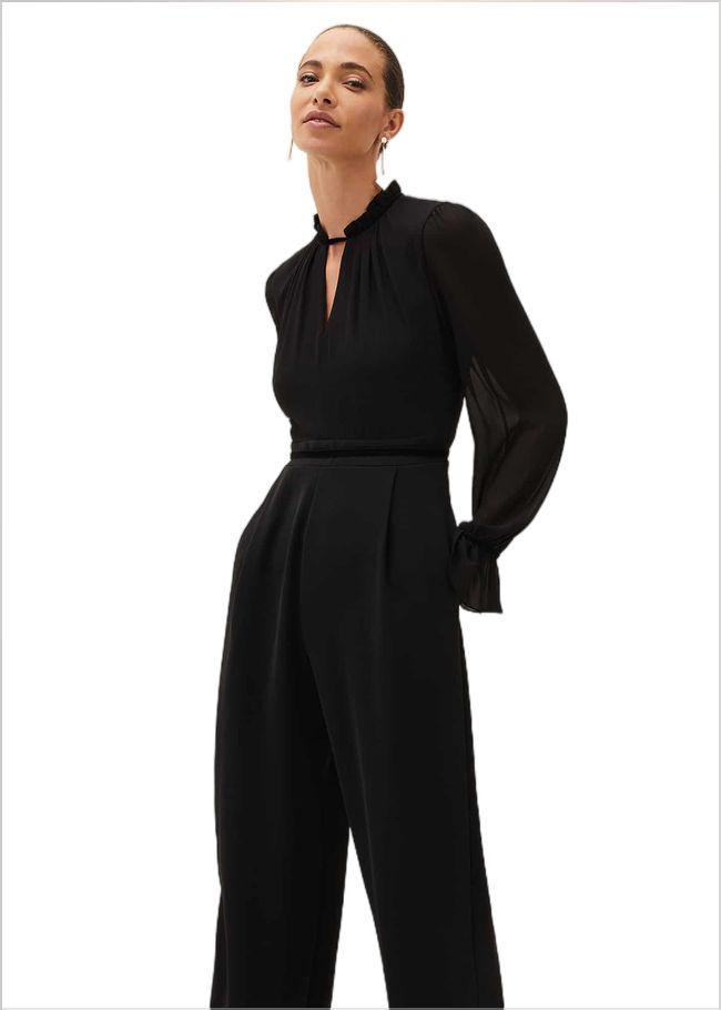  Una Velvet Trim Jumpsuit Black 220599050