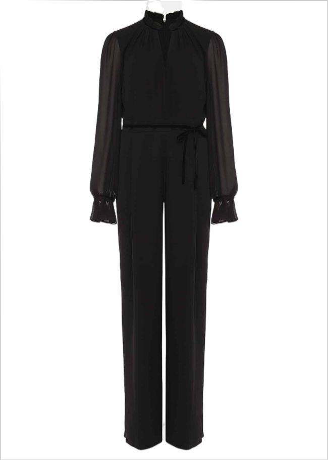  Una Velvet Trim Jumpsuit Black 220599050