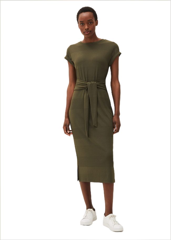  Yazmina Ribbed Jersey Midi Dress Khaki 220610507