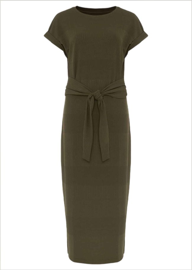  Yazmina Ribbed Jersey Midi Dress Khaki 220610507