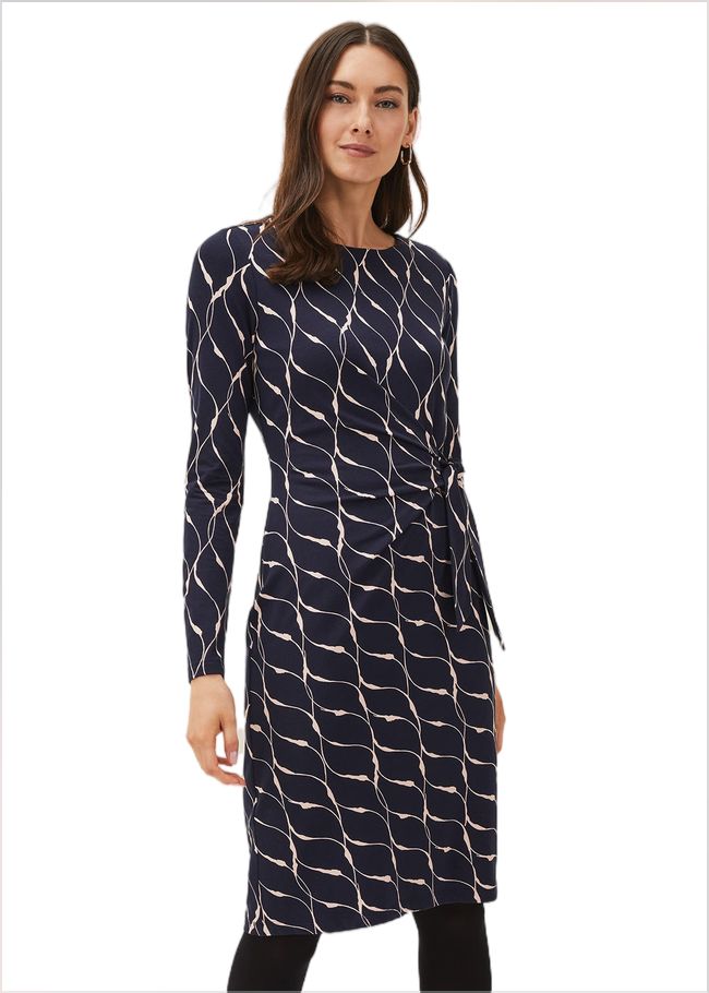  Ally Abstract Print Dress Navy 220623351