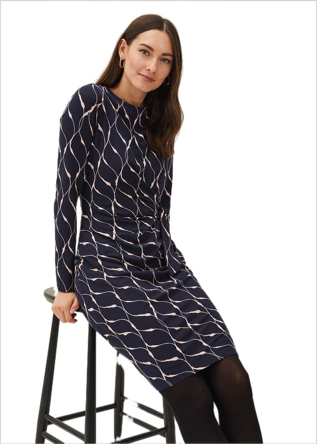  Ally Abstract Print Dress Navy 220623351