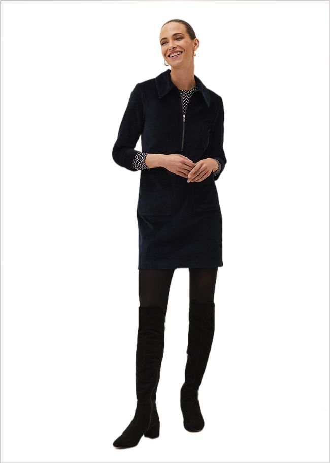  Kirsty Corduroy Zip Front Dress Navy 220625351