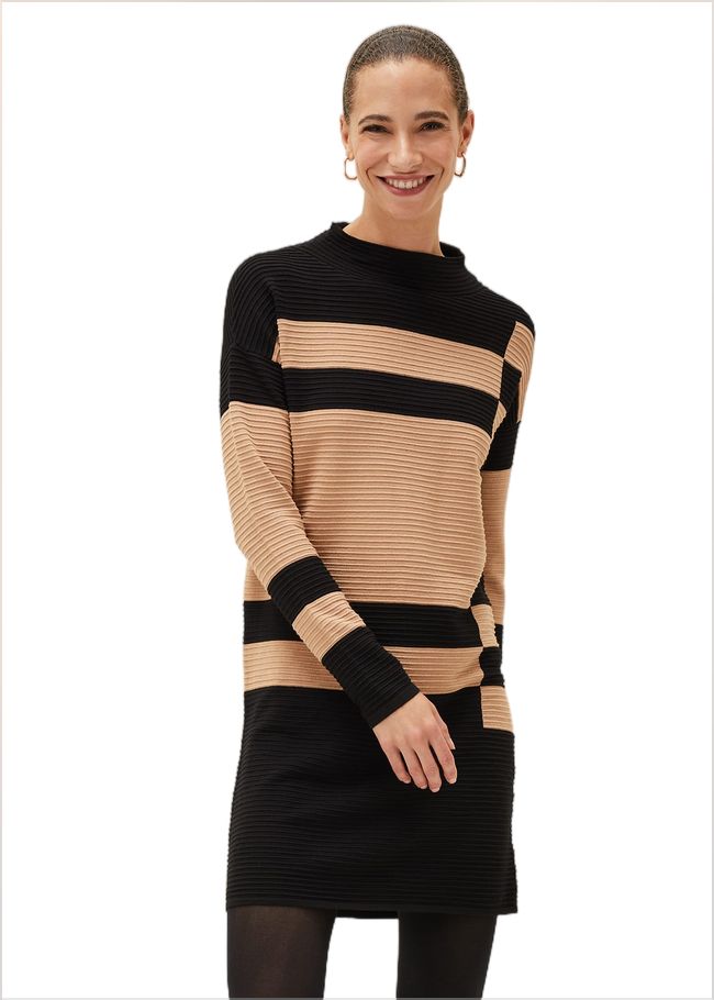  Azera Colourblock Textured Knit Dress Camel/Black 220637564