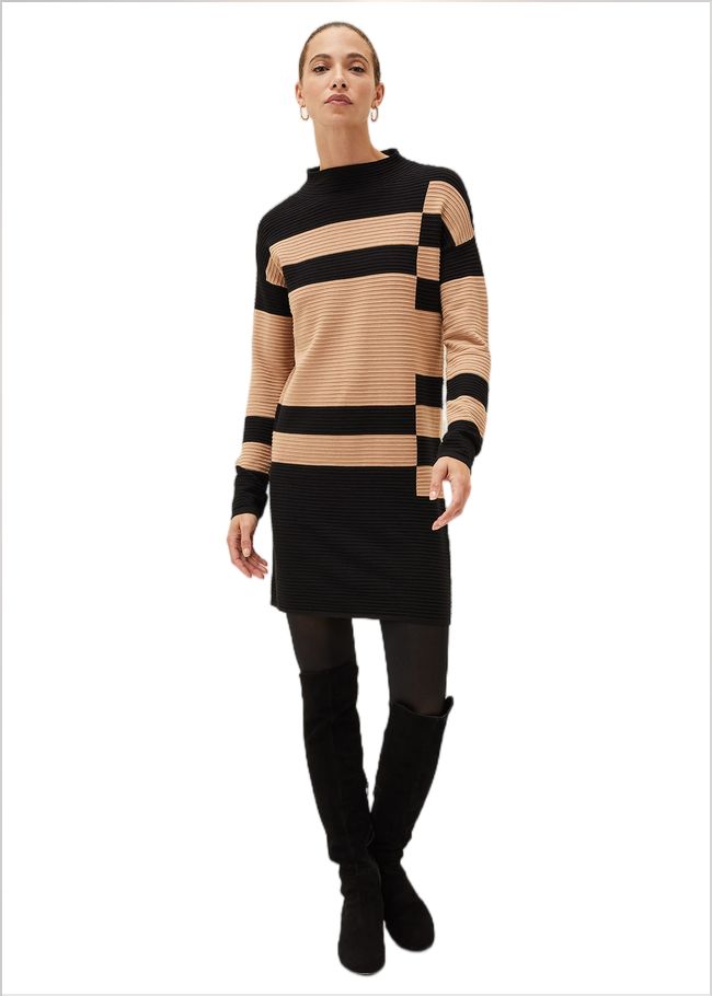  Azera Colourblock Textured Knit Dress Camel/Black 220637564