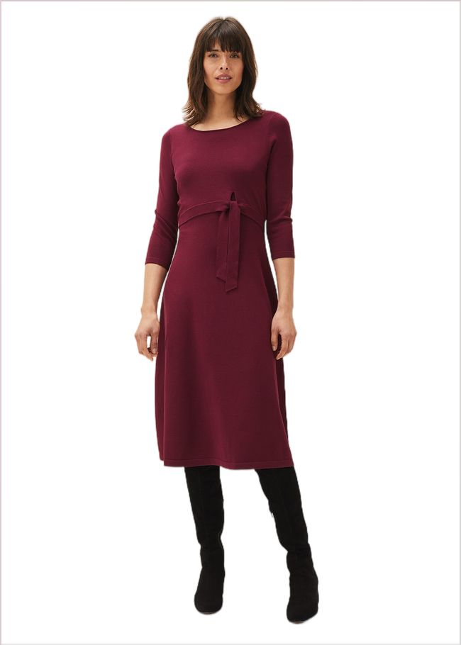  Dionne Tie Waist Dress Wine 220639257