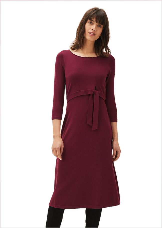  Dionne Tie Waist Dress Wine 220639257