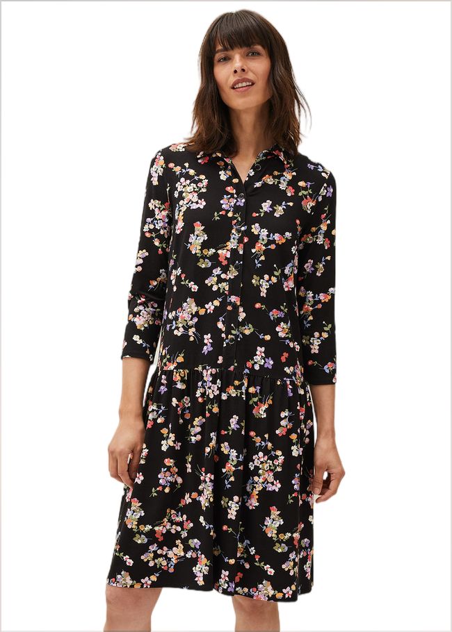  Mina Floral Print Shirt Dress Black/Multi 220652492