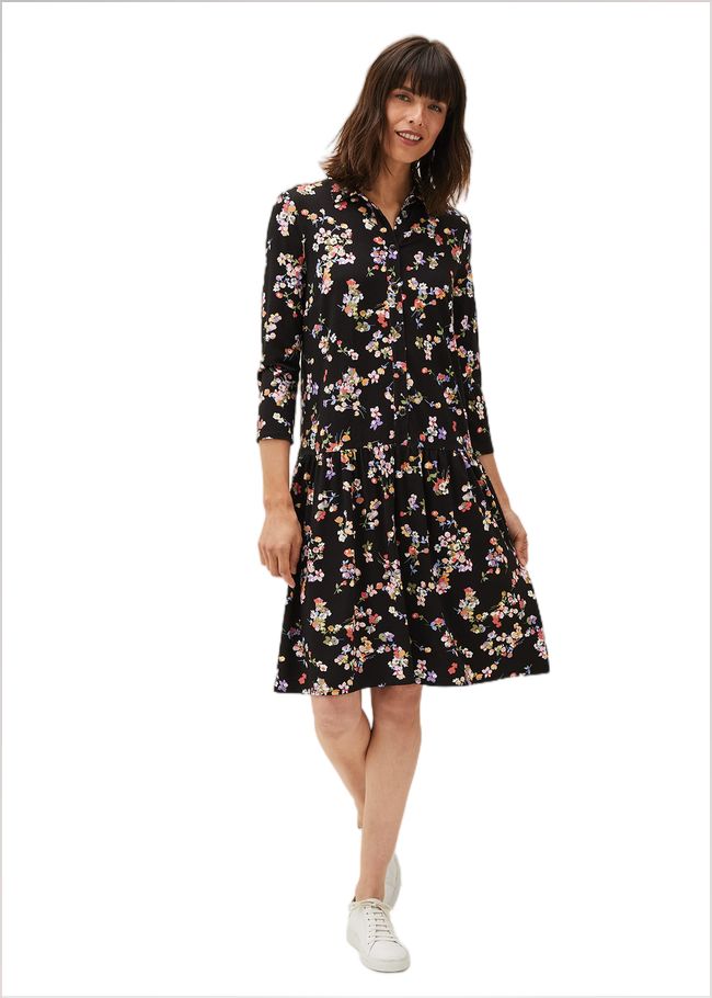  Mina Floral Print Shirt Dress Black/Multi 220652492