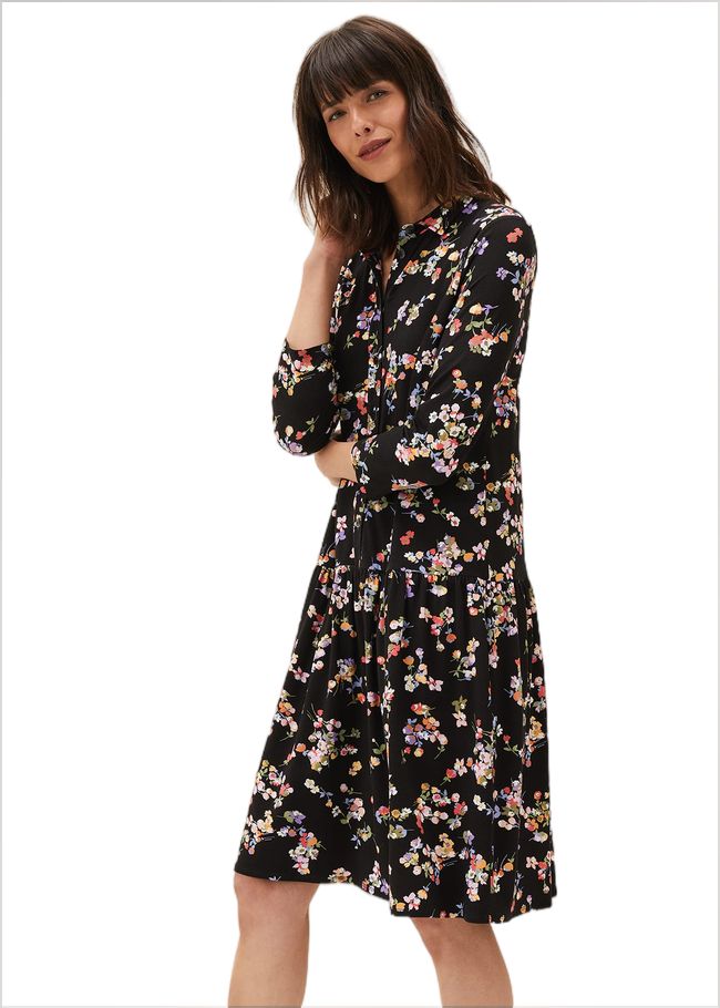  Mina Floral Print Shirt Dress Black/Multi 220652492