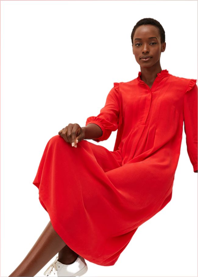  Nivana Frill Shirt Midi Dress Red 220664250