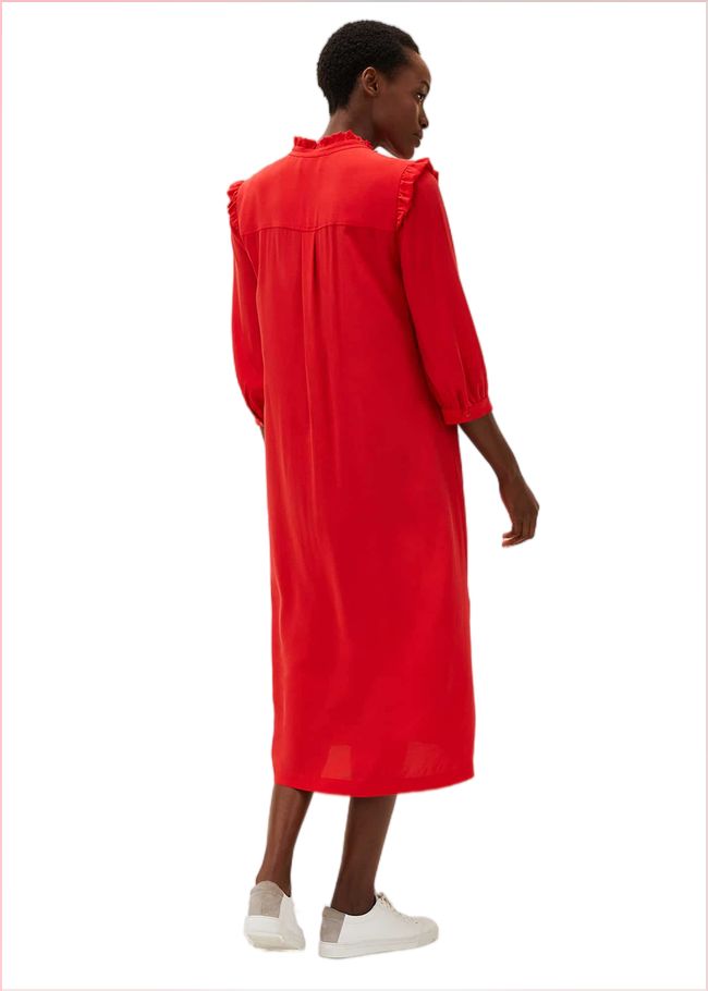  Nivana Frill Shirt Midi Dress Red 220664250