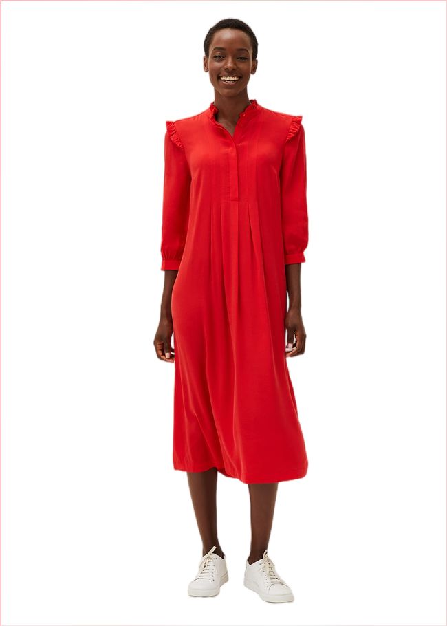  Nivana Frill Shirt Midi Dress Red 220664250