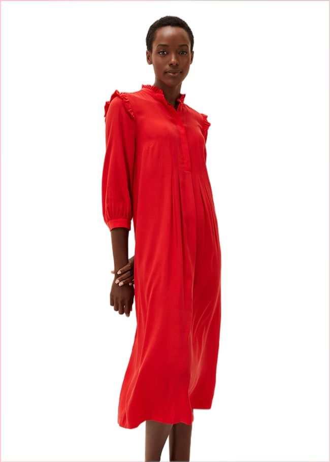  Nivana Frill Shirt Midi Dress Red 220664250