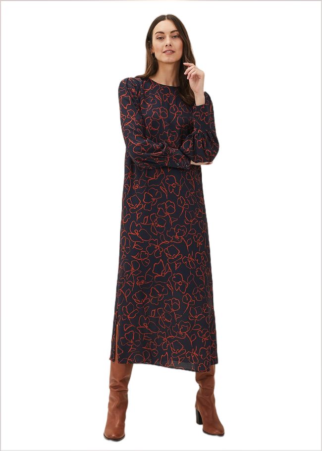  Cosmo Abstract Print Midi Dress Spice/Ink 220666261