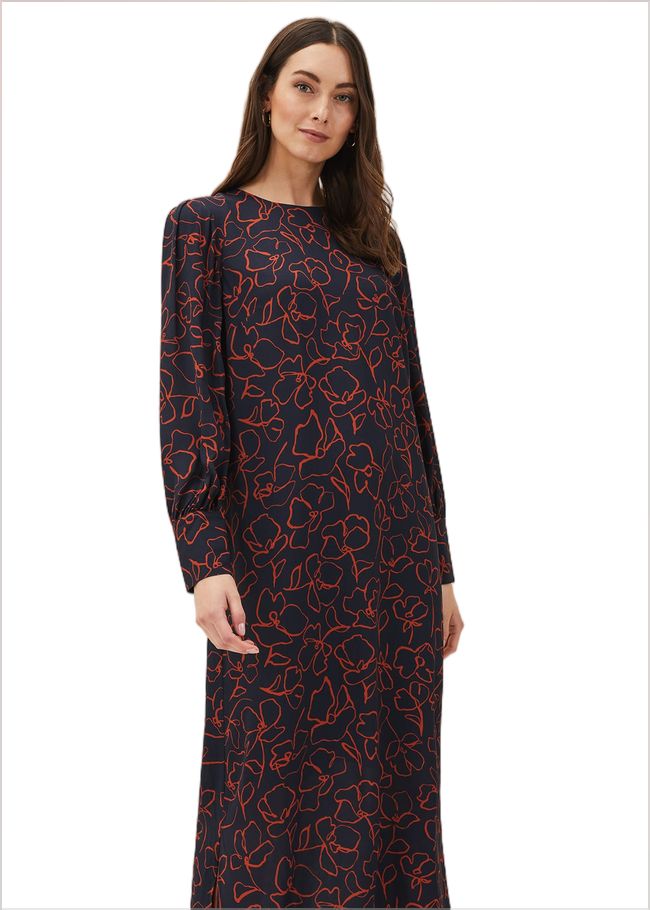  Cosmo Abstract Print Midi Dress Spice/Ink 220666261