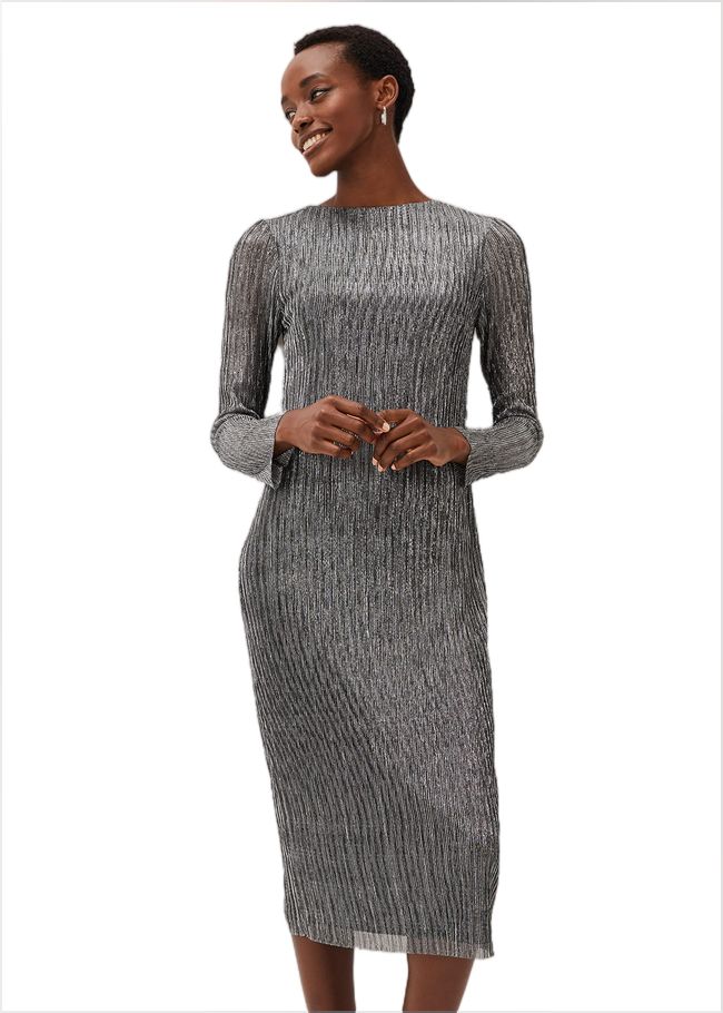  Alix Plisse Midi Dress Silver 220679065