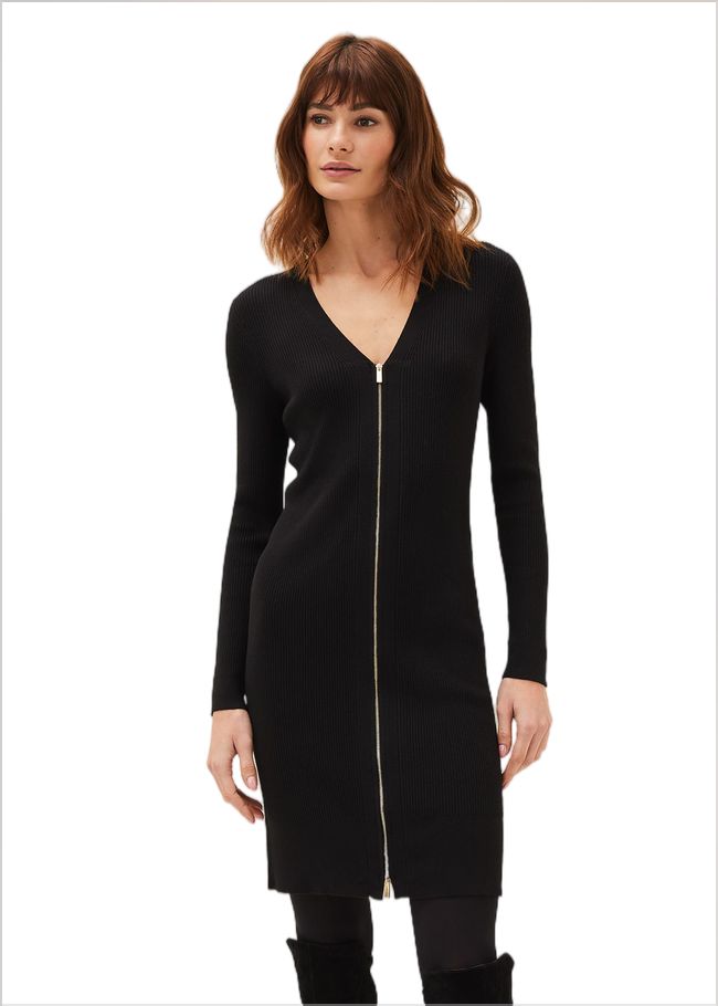  Milla Multiway Zip Ribbed Tunic Dress Black 220686050