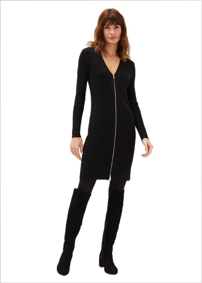  Milla Multiway Zip Ribbed Tunic Dress Black 220686050