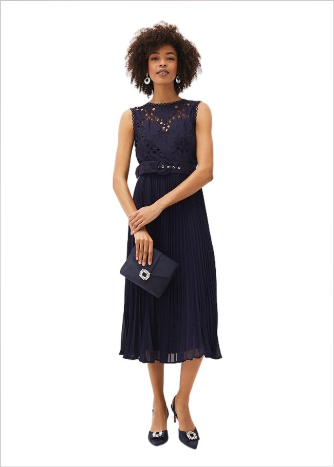  Amora Lace Bodice Pleated Dress Navy 220696351