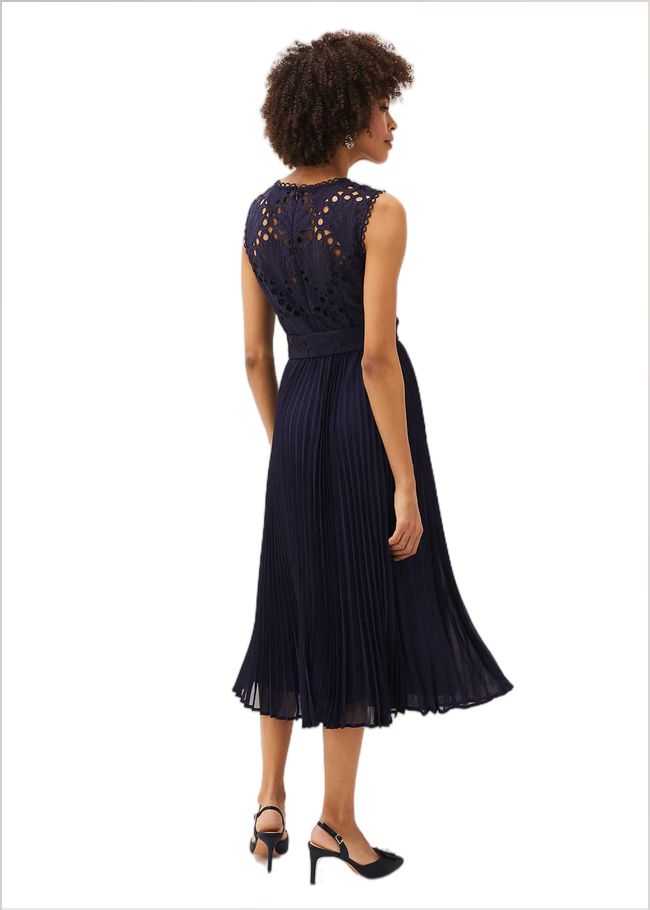  Amora Lace Bodice Pleated Dress Navy 220696351