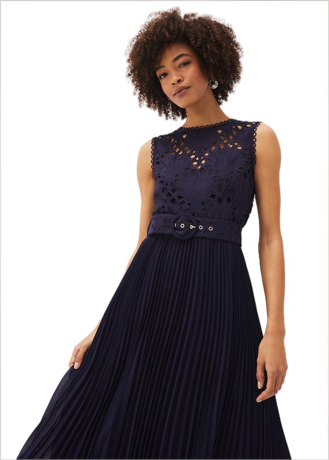  Amora Lace Bodice Pleated Dress Navy 220696351