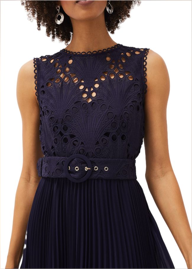  Amora Lace Bodice Pleated Dress Navy 220696351