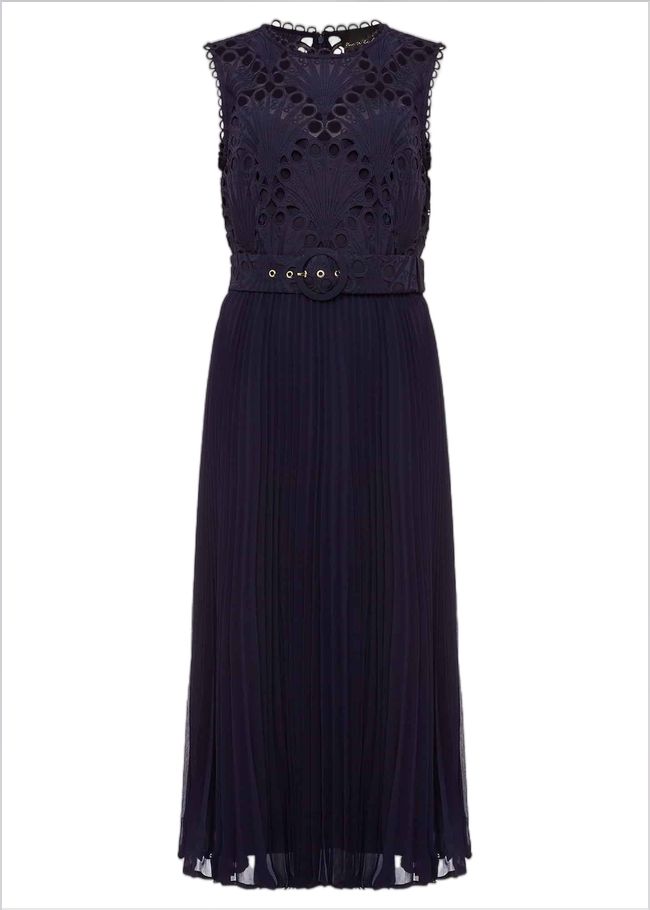  Amora Lace Bodice Pleated Dress Navy 220696351