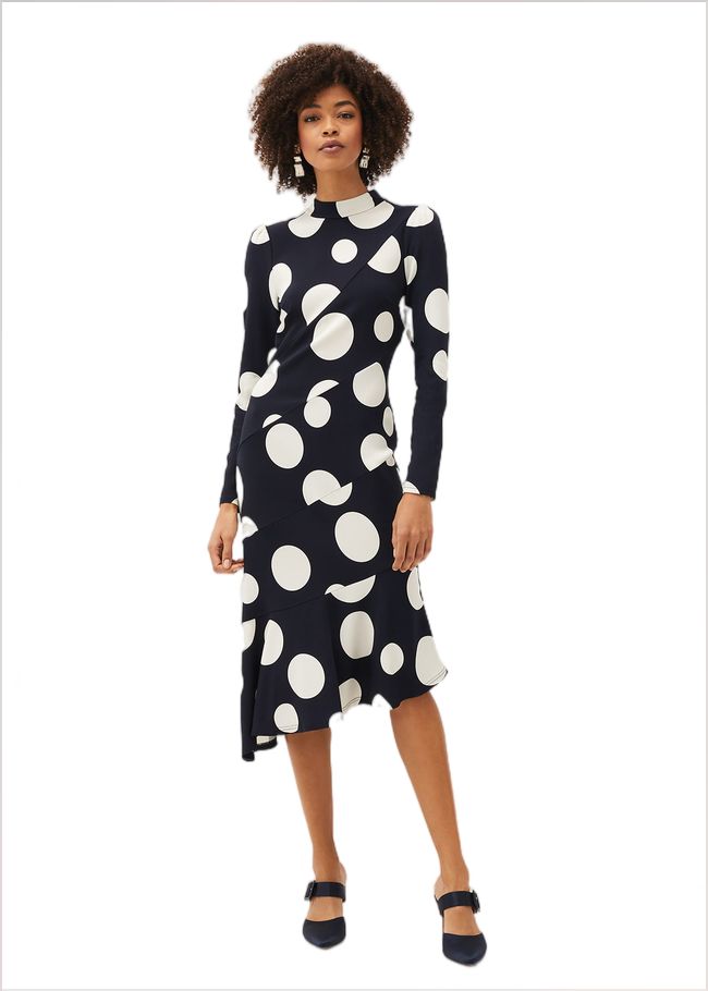  Gabi Spot Print Asymmetric Hem Dress Navy/Ivory 220698287