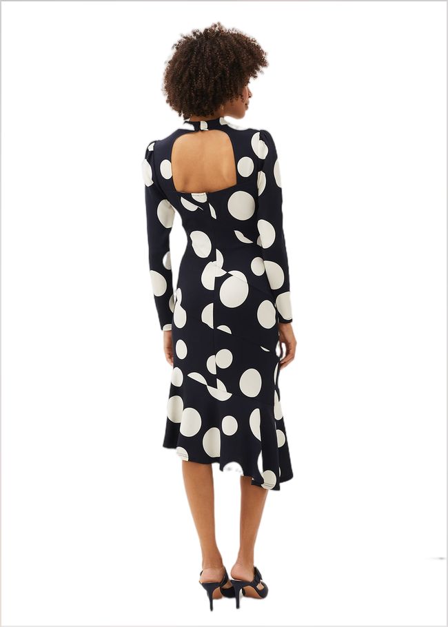  Gabi Spot Print Asymmetric Hem Dress Navy/Ivory 220698287