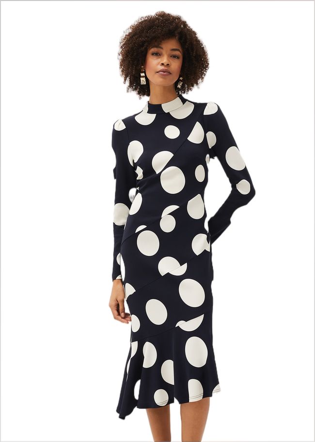  Gabi Spot Print Asymmetric Hem Dress Navy/Ivory 220698287